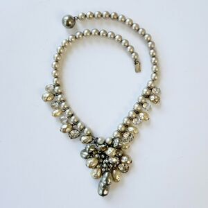 Vintage Louis Rousselet French Faux Pearl and Rhinestone Collar Style Necklace